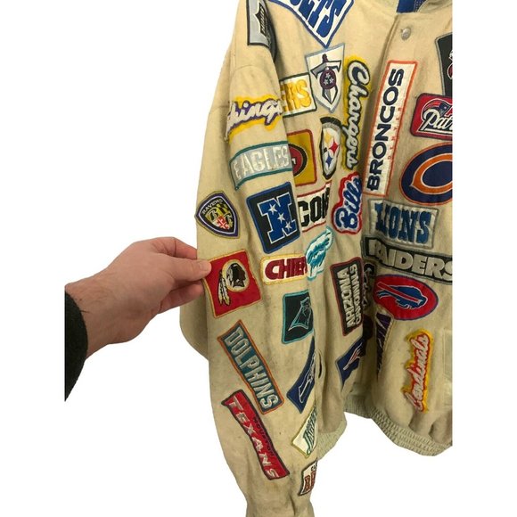 NFL Teams Custom Handmade Vintage Wool Leather Snap Up Quilted Reebok 8XL Jacket - Picture 10 of 16